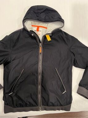 Parajumpers Men's Black Hooded Windbreaker with Yellow Tab